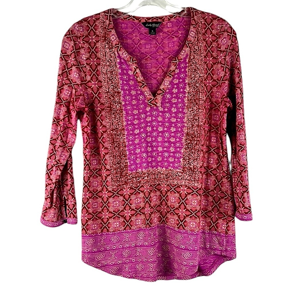 Lucky brand boho print long sleeve top Sz S
